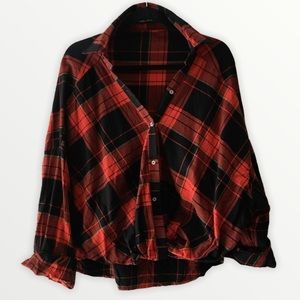 Bashful Monster oversized plaid crop top